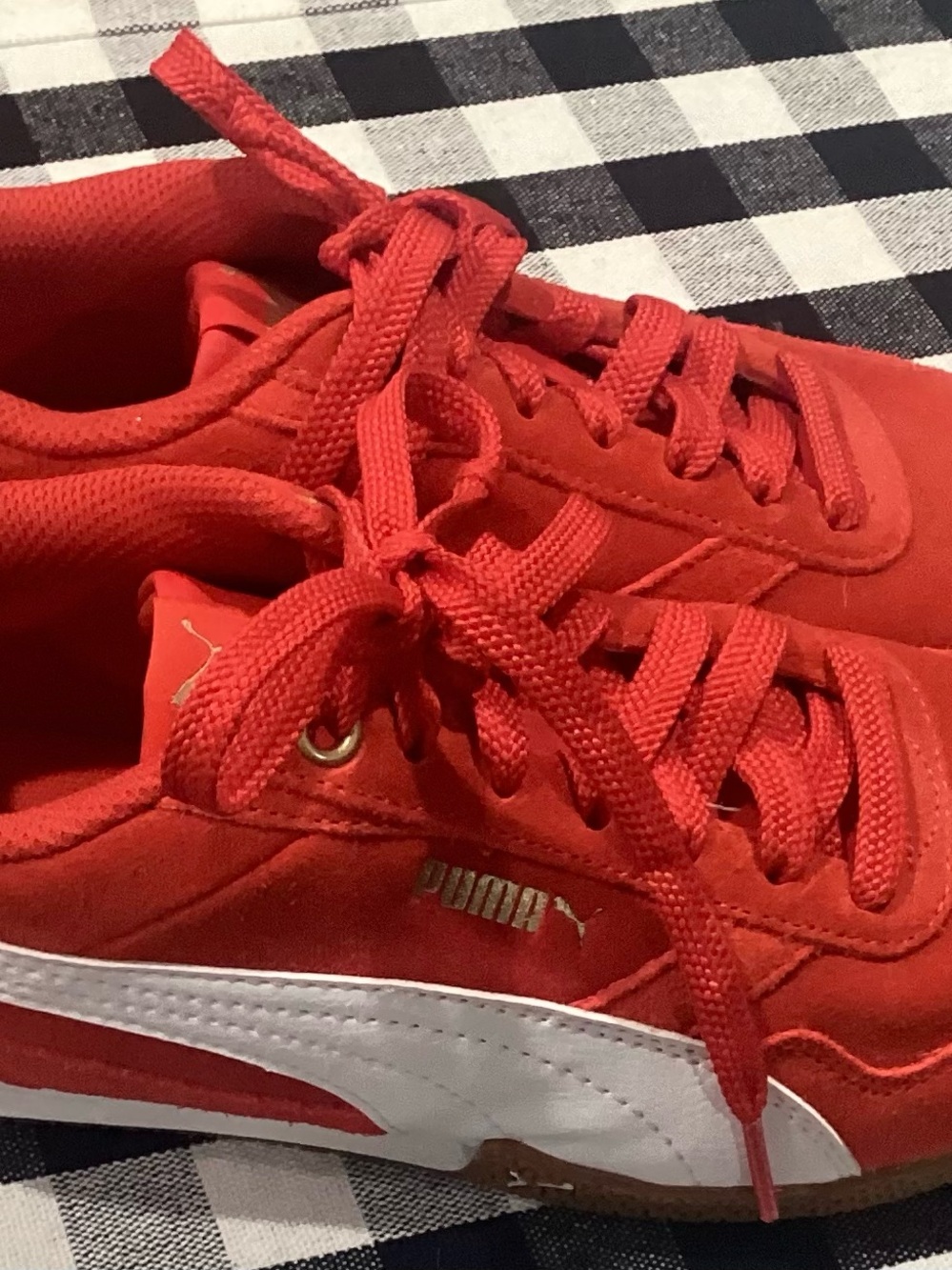 Puma womens Red Suede Lace-Up Sneakers with White Formstrip